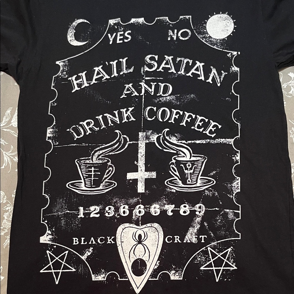 BlackCraft Black Ouiji Board Hail Satan And Drink Coffee T Shirt